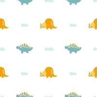 Childish seamless pattern with hand drawn dino in scandinavian style. Creative dinosaur vector childish background for boy fabric, textile.