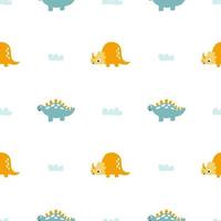 Childish seamless pattern with hand drawn dino in scandinavian style. Creative dinosaur vector childish background for boy fabric, textile.