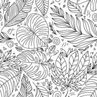 Cute vector summer hand drawn leaf seamless pattern. Print with leaves. Elegant beautiful monoline nature ornament for fabric, wrapping and textile. Scrapbook black and white paper.