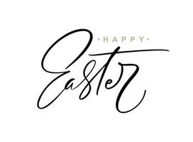 Happy Easter text Hand drawn lettering Greeting Card. Typographical Vector phrase Handmade calligraphy quote on isolates white background.