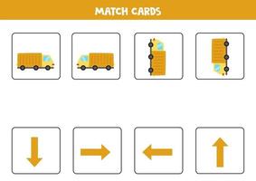 Left, right, up or down. Spatial orientation with cartoon truck. vector
