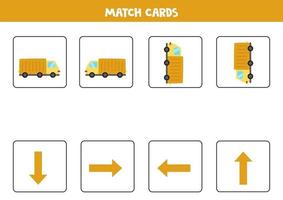 Left, right, up or down. Spatial orientation with cartoon truck. vector