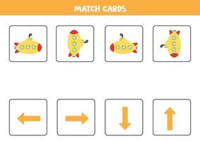 Left, right, up or down. Spatial orientation worksheet with cartoon submarine. vector