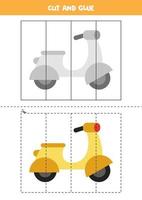 Cut and glue game for kids. Cartoon moped. vector