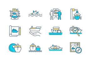 Marine engineering color icons set vector