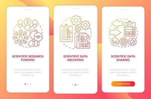 Scientific research components onboarding mobile app page screen with concepts vector