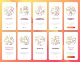 Interviews and questionnaire onboarding mobile app page screen with concepts set vector