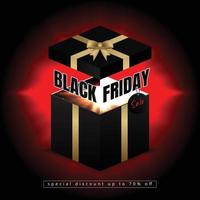 Black friday banner with opened gift box with light flashing out vector