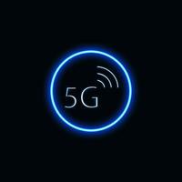 Mobile network 5G technology with neon blue icon suitable for website and UI material, mobile application, social media. vector illustration