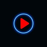video play icon neon blue for website, mobile application and template UI material. vector illustration