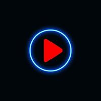 video play icon neon blue for website, mobile application and template UI material. vector illustration