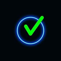 check mark neon icon for website, mobile application and template UI material. vector illustration