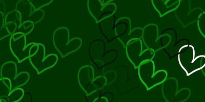 Light Green vector pattern with colorful hearts.