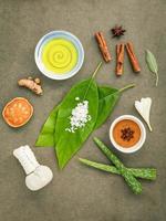 Flat lay of organic spa ingredients photo