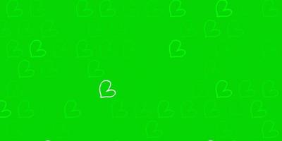 Light Green vector pattern with colorful hearts.