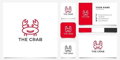 Simple and Minimalist Line Art Smile Crab Logo with Business Card Template vector