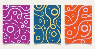 Set of cover brochure template wavy bold line pattern with circle on colorful background minimal design. vector