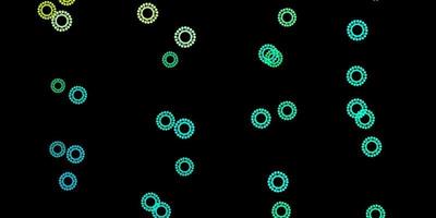 Dark green vector backdrop with virus symbols.