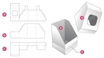 Sloped box and lid which has window die cut template vector