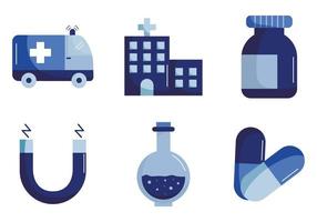 diseño de vector de conjunto de iconos de estilo plano médico y científico