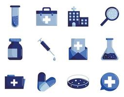 diseño de vector de conjunto de iconos de estilo plano médico y científico