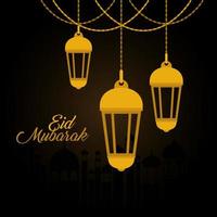 diseño de vector de linternas de oro eid mubarak