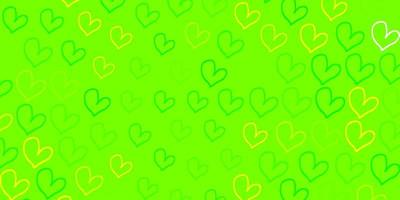 Light Green, Yellow vector background with hearts.