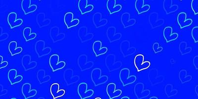 Light BLUE vector background with Shining hearts.