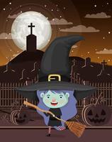 halloween season scene with girl in a witch costume vector