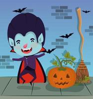 halloween season scene with kid in a vampire costume vector