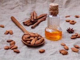 Almonds and cinnamon with oil photo