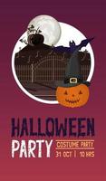 halloween party poster with cemetery scene vector