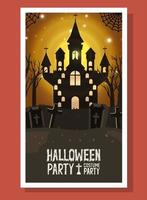 halloween card with dark castle scene vector