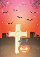 halloween season scene with pumpkin and cemetery scene vector