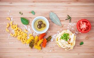 Top view of fresh pasta items photo