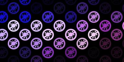 Dark Purple vector background with covid-19 symbols.