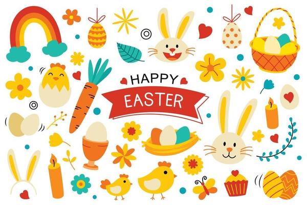 Happy easter elements flat design