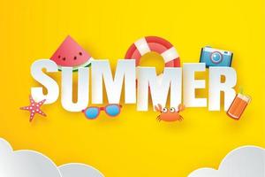 Hello summer with decoration origami on the sky yellow background vector