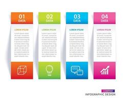 pestaña de infografías en índice de papel vertical con 4 conjuntos de plantillas de datos vector