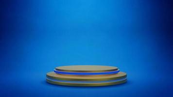 Escenario o plataforma de oro para la presentación del producto sobre fondo azul.