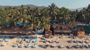 Palolem Beach resort shacks and resting chairs near the coastline in exotic setting video