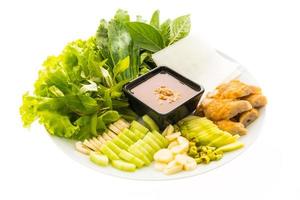 Vietnamese Pork Sausage and salad on a white plate photo