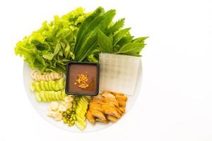 Vietnamese Pork Sausage and salad on a white plate photo