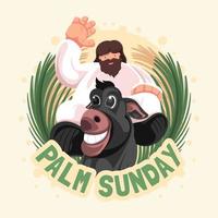 Flat Palm Sunday with Jesus and Donkey vector