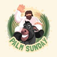 Flat Palm Sunday with Jesus and Donkey vector