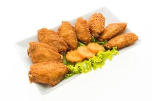 Fried chicken wings on a white plate