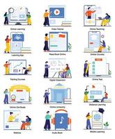 E-Learning and Virtual Education Concept Set vector