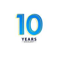 10 Years Excellent Anniversary Celebration Blue Dash Vector Template Design Illustration