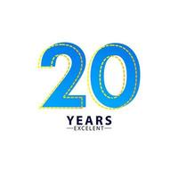 20 Years Excellent Anniversary Celebration Blue Dash Vector Template Design Illustration