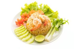 Fried rice with shrimp and prawn on white plate photo